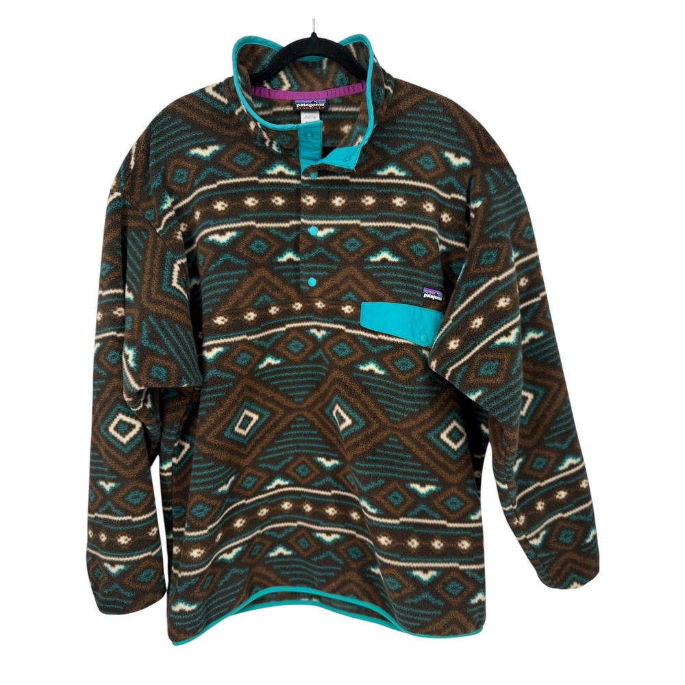 Patagonia Men's Synchilla Snap-T Pullover Aztec Tribal Eyota Dark Walnut Size XL